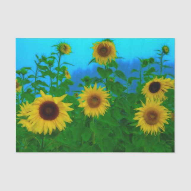 Papel De Seda Sunflower Field Art Blue Sky Green Garden (Anverso)