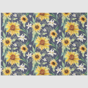 Papel De Seda Sunflower Floral Watercolor Navy Decoupage Madera