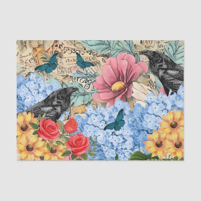Papel De Seda Sunflower Roses Roses Roses Roses Azul Hydrangea & (Anverso)