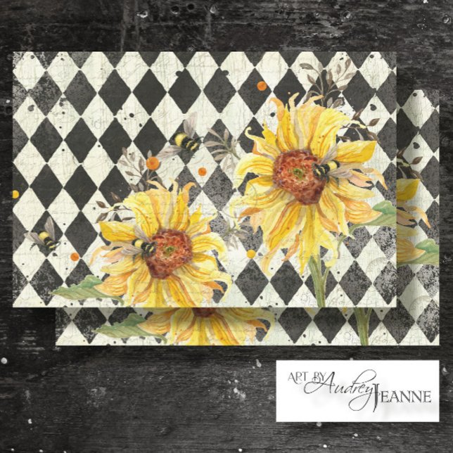 Papel De Seda Sunflower w Abejas Black Ephemera Decoupage Right (Subido por el creador)