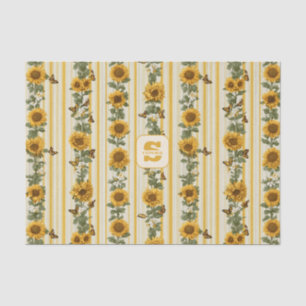 Papel De Seda Sunflower y Butterflies en franjas amarillas