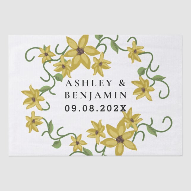 Papel De Seda Sunflower Yellow Floral Botanical Hand drawn Oil  (Anverso)