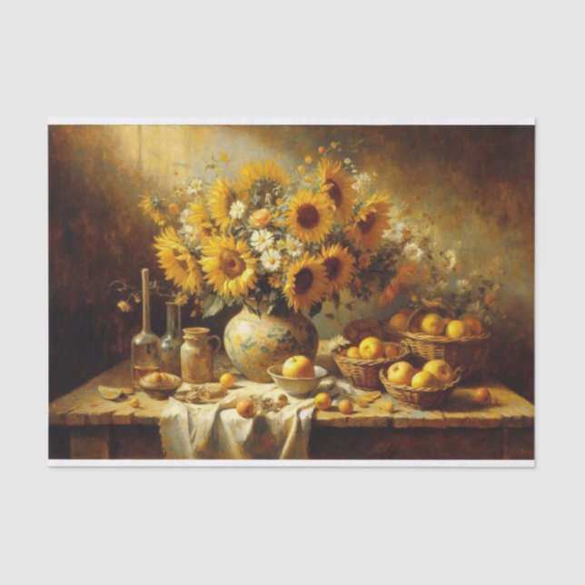 Papel De Seda Sunflowers and Fruit Still Life Pinting Decoupage (Anverso)