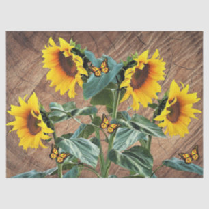 Papel De Seda Sunflowers Butterflies Rustic Barn Board