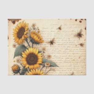 Papel De Seda Sunflowers y Daisises con abejas voladoras y guión