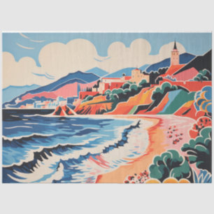 Papel De Seda Sunny Beach Scene Old City, Mountains, Sea