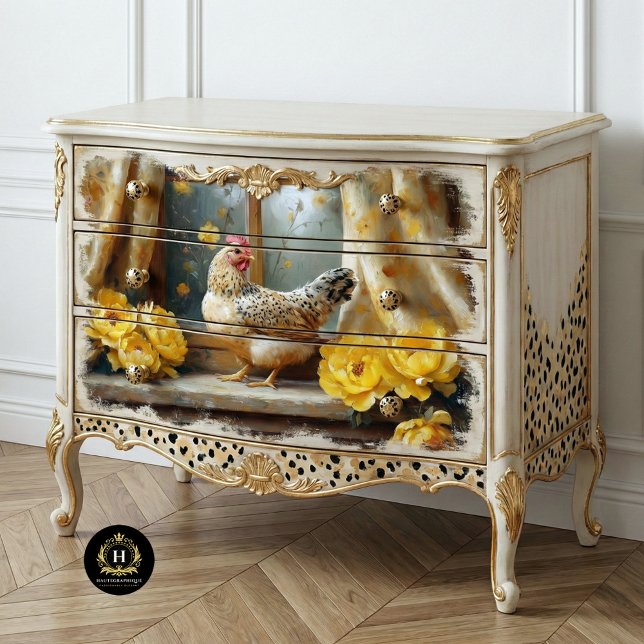 Papel De Seda Sunny Farmhouse Chicken Yellow Roses Decoupage (Subido por el creador)