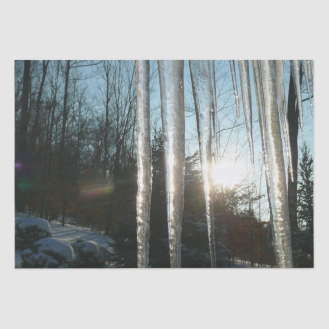 Papel De Seda Sunrise Through Icicles Winter Nature Photography (Anverso)