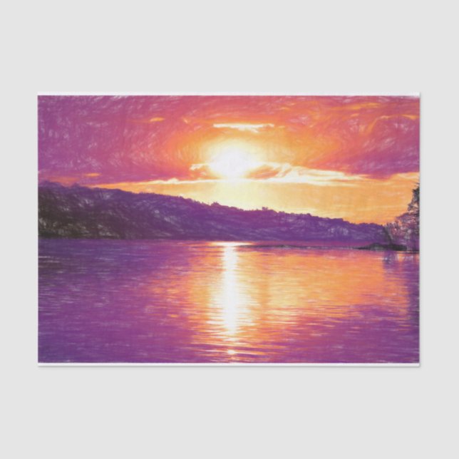 Papel De Seda Sunset Coastal Beach Naranja Purple Decoupage (Anverso)