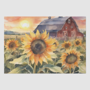 Papel De Seda Sunset Over Sunflower Fields Decoración de la acua