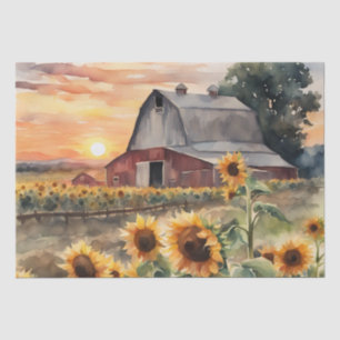 Papel De Seda Sunset Over Sunflower Fields Decoración de la acua