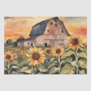 Papel De Seda Sunset Over Sunflower Fields Decoración de la acua