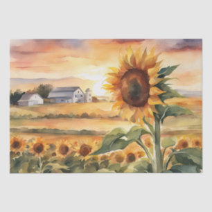Papel De Seda Sunset Over Sunflower Fields Decoración de la acua