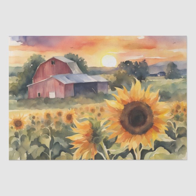 Papel De Seda Sunset Over Sunflower Fields Decoración de la acua (Anverso)