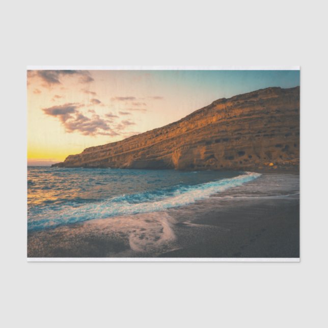 Papel De Seda Sunset Sea Wave Sandy Beach Rock (Anverso)