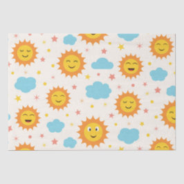 Papel De Seda Sunshine sonriente con nubes y estrellas patter