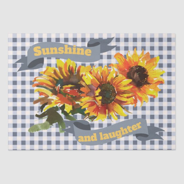 Papel De Seda Sunshine Sunflower Blue-gray Gingham (Anverso)