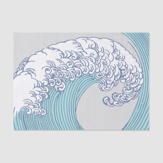 Papel De Seda Surf asiático japonés ondea arte oceánico (Anverso)