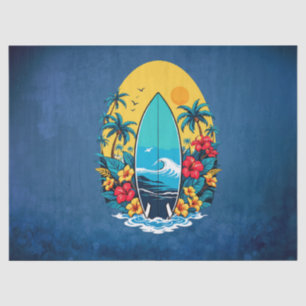Papel De Seda Surfboard elegante con flores tropicales exuberant