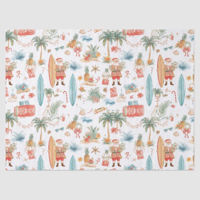 Papel De Seda Surfing Santa Christmas Wrapping Paper Sheets  (Anverso)