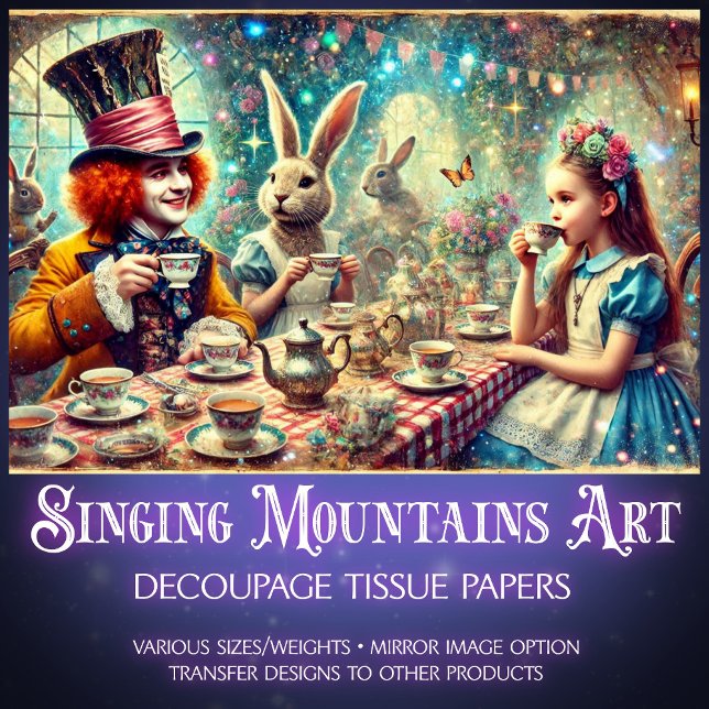 Papel De Seda Surreal Mad Hatter Wonderland Tea Party Decoupage (Subido por el creador)