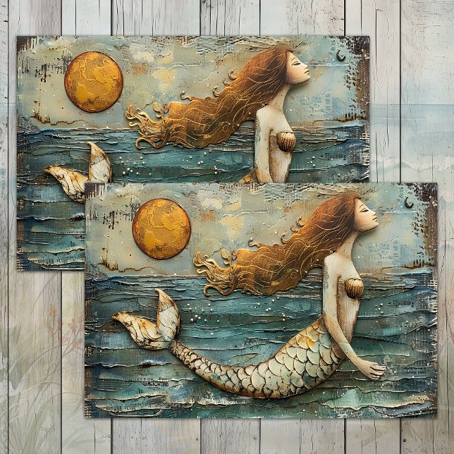 PAPEL DE SEDA SURREAL MERMAID MEDIOS MEZCLADOS DECOUPAGE TISSUE  (SURREAL MERMAID MIXED MEDIA DECOUPAGE TISSUE PAPER)