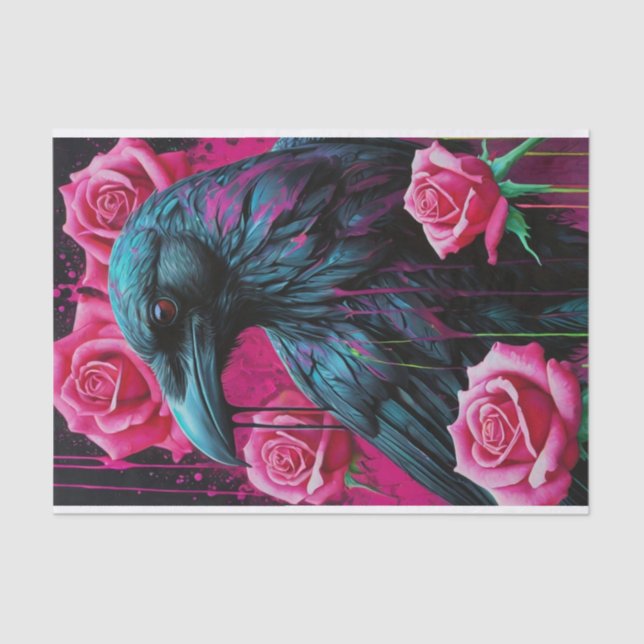 Papel De Seda Surreal Raven y Rosas: Desenlace del Surrealismo (Anverso)
