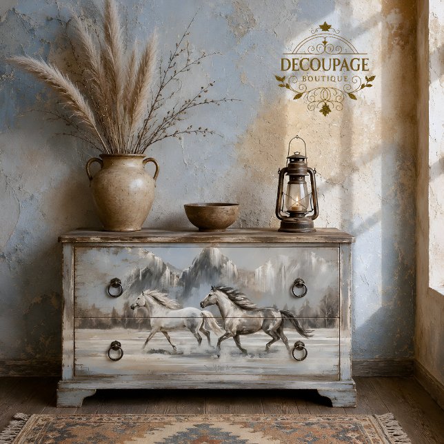 Papel De Seda Surtidores Neutros Suaves Con Decoupage De Montaña (Soft Neutral Stallions With Mountains Decoupage Tissue Paper)