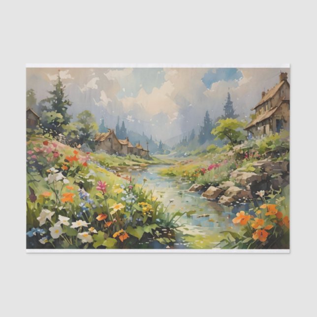 Papel De Seda Susurros de la pintura acuarela del río (Anverso)