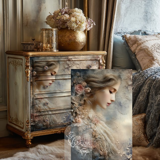 Papel De Seda Susurros falsos Rosa romántico Shabby Chic Retrato (Faded Whispers, Romantic Portrait Art, Shabby Chic, vintage Rose Floral Decoupage Tissue Paper.)
