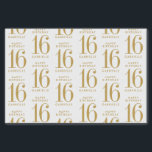 Papel De Seda Sweet 16 Happy Birthday Gold Name and Age<br><div class="desc">"Cumpleaños feliz" con un nombre personalizado y papel tisular de personalizado de edad para un regalo moderno y de moda para una dulce fiesta de cumpleaños de 16 años, o cualquier edad cuando simplemente lo tecleas. El color del texto se puede cambiar haciendo clic en 'personalizar más adelante' y seleccionando...</div>