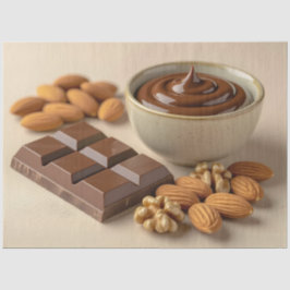 Papel De Seda Sweet Chocolate, Chocolate Paste Bowl And Raw Nuts