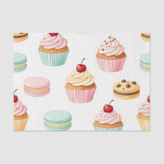 Papel De Seda Sweet Cupcake Macaron Pattern
