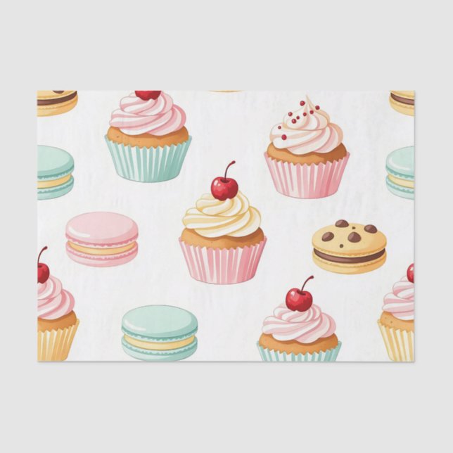 Papel De Seda Sweet Cupcake Macaron Pattern (Anverso)