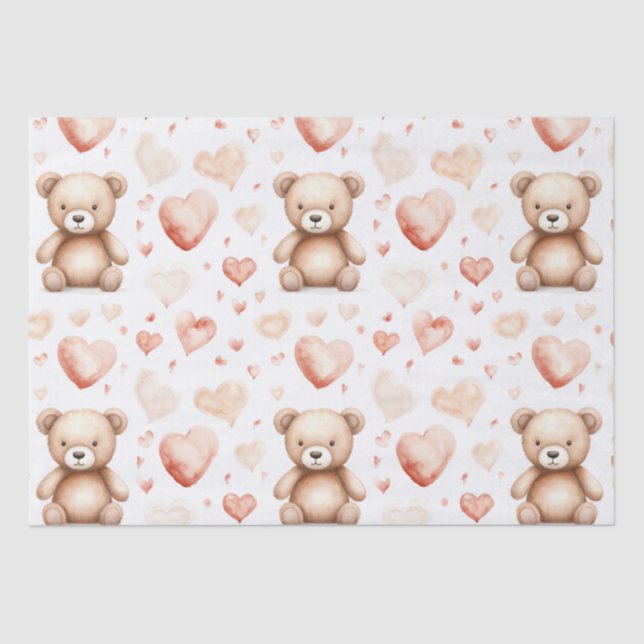 Papel De Seda Sweet Cute Teddy Bear Heart Baby Shower (Anverso)
