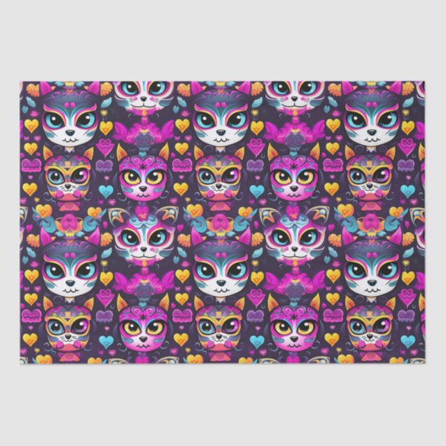 Papel De Seda 😻 Sweet Gatos de Muertos Fiesta (Anverso)
