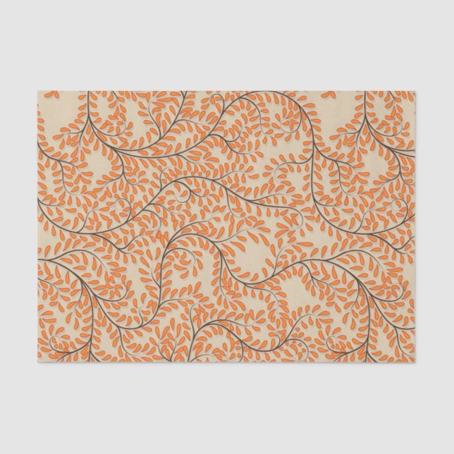Papel De Seda Swirling Orange Leaves on Beige Background (Anverso)
