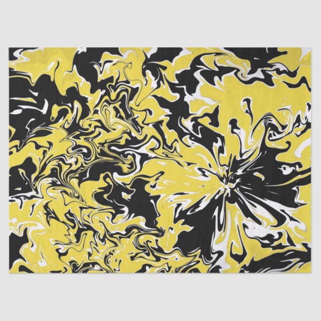 Papel De Seda Swirls de negro, blanco y amarillo (Anverso)