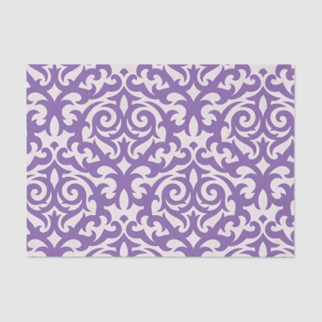 Papel De Seda Swirly púrpura y blanco del damasco femenino (Anverso)