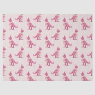 Papel De Seda T-rex lindo rosa con boa y sombrero de fiesta