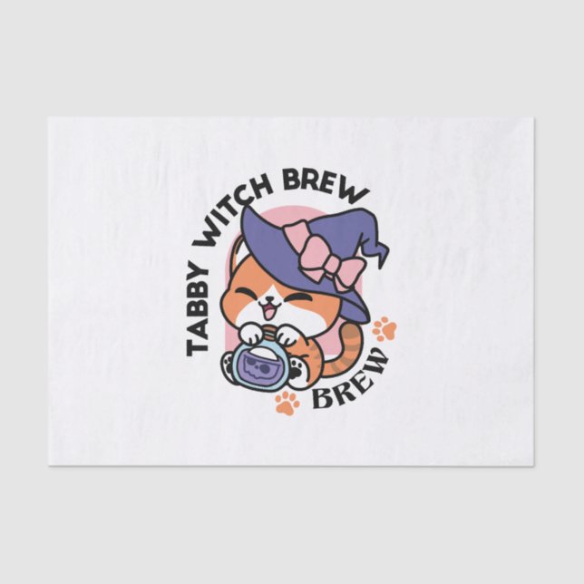Papel De Seda Tabby Witch Brew – Cute Halloween Cat Design (Anverso)