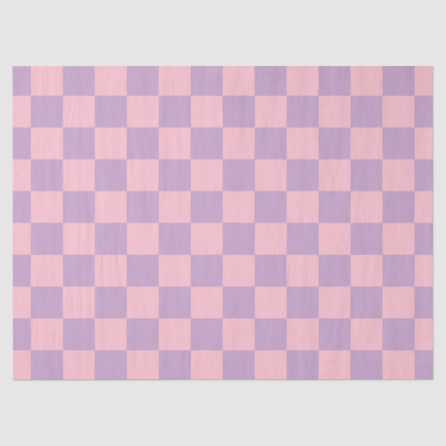 Papel De Seda Tablero de ajedrez de lila y rosa (Anverso)