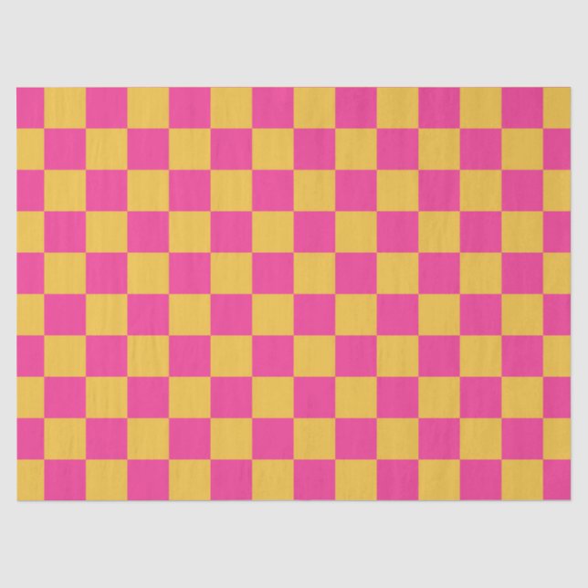 Papel De Seda Tablero de ajedrez rosa y amarillo (Anverso)