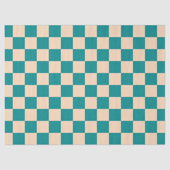 Papel De Seda Tablero de cheques de cian oscuro y blando (Anverso)