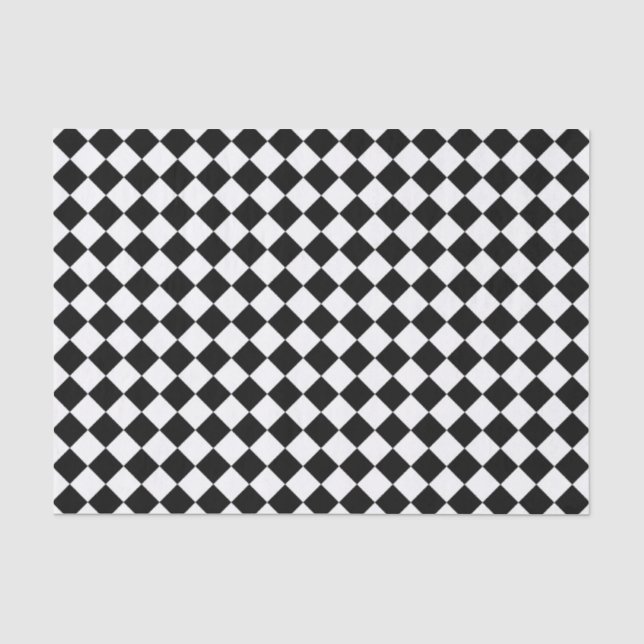 Papel De Seda Tablero de damas blanco negro del diamante (Anverso)