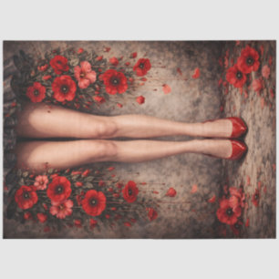 Papel De Seda Tacones Rojos y Amapolas Decoupage