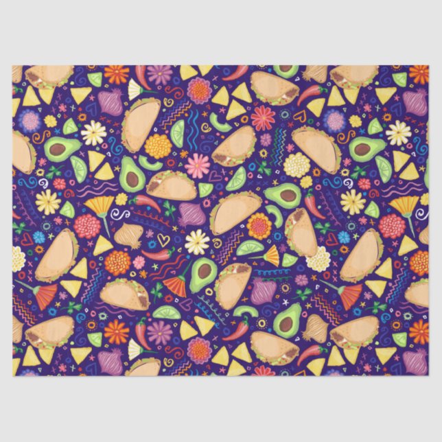 Papel De Seda Tacos de la fiesta en la comida mexicana festiva (Anverso)