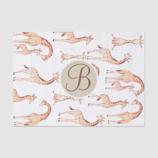 Papel De Seda Tan Giraffes Monograma Baby Shower Letra inicial (Anverso)