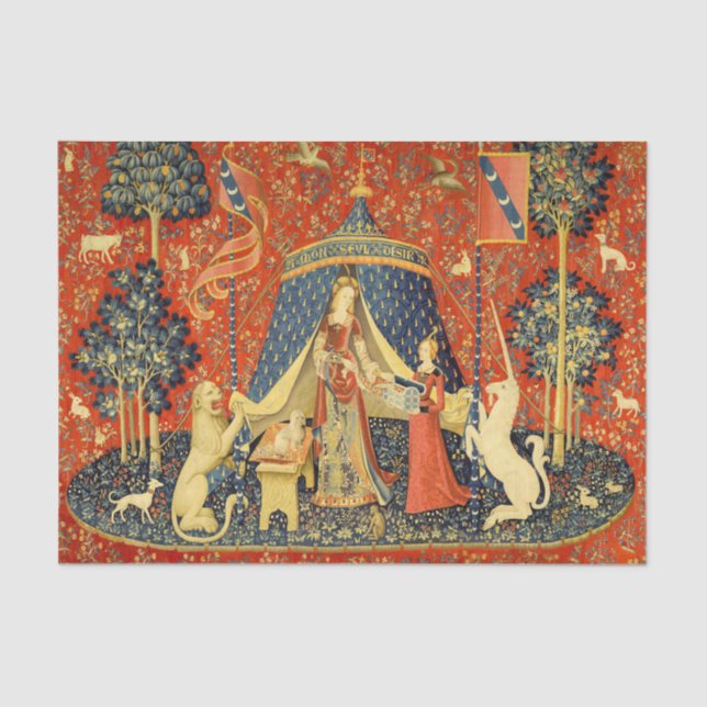 Papel De Seda Tapestries de Unicorn Lady Legend Medieval (Anverso)