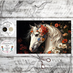 Papel De Seda Tapiz de caballo blanco sereno de decoupage florec